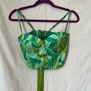 green swirly pattern corset top
